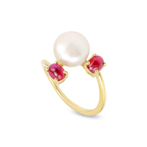 18k yellow gold ruby and freshwater pearl ring