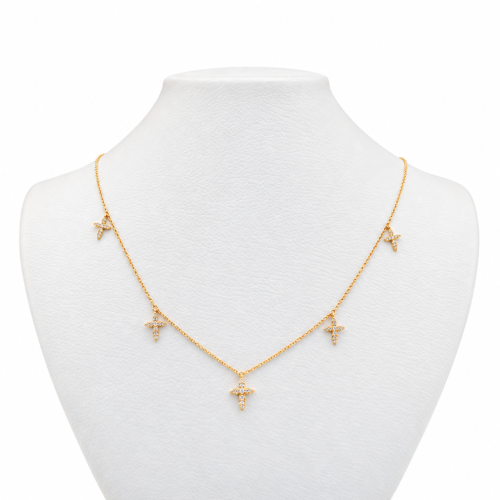 18k yellow gold diamond crosses necklace