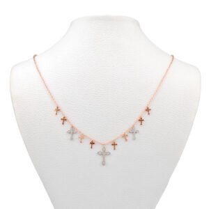 18k white and rose gold diamond crosses necklace
