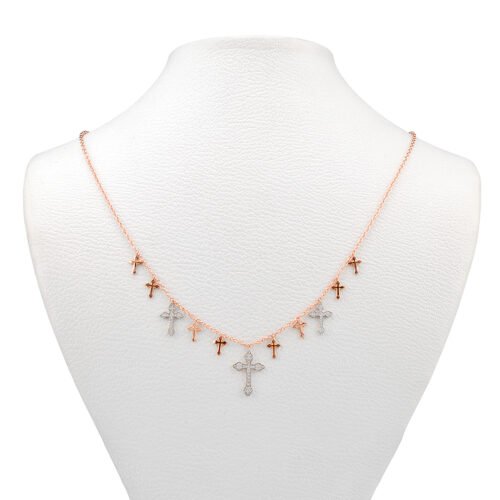18k white and rose gold diamond crosses necklace