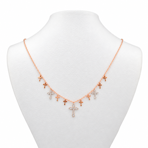 18k white and rose gold diamond crosses necklace