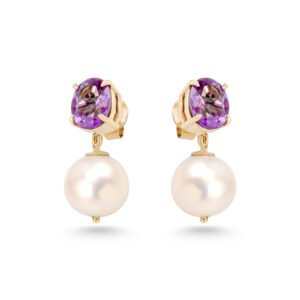 18k gold amethyst pearl earrings