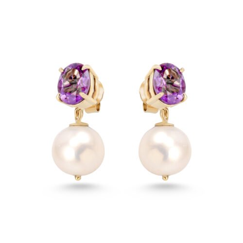 18k gold amethyst pearl earrings