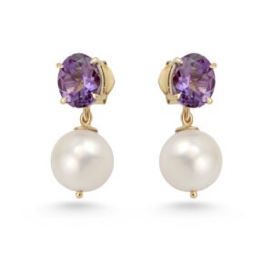 18k gold amethyst pearl earrings