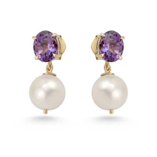 18k gold amethyst pearl earrings