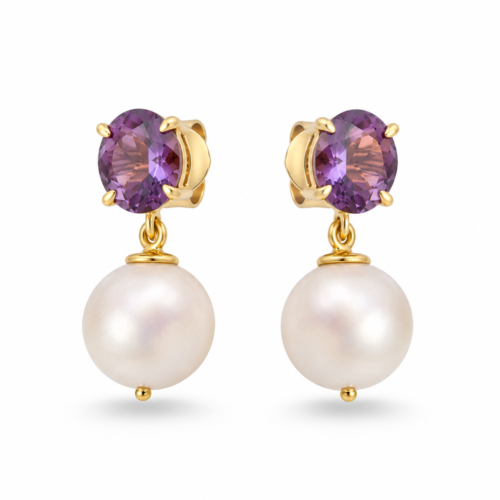 18k gold amethyst pearl earrings