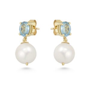 18k gold blue topaz pearl earrings