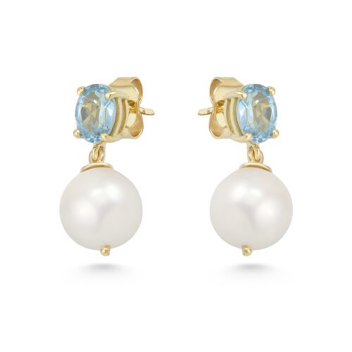 18k gold blue topaz pearl earrings