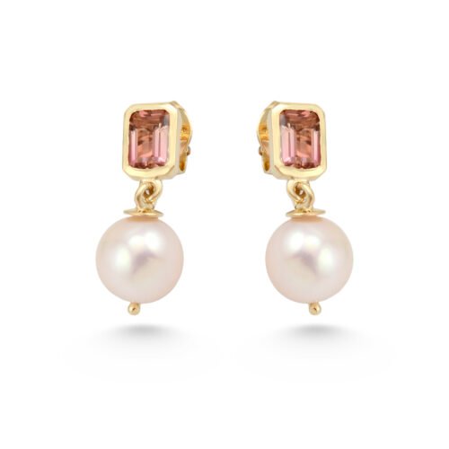 18k gold blue topaz pearl earrings