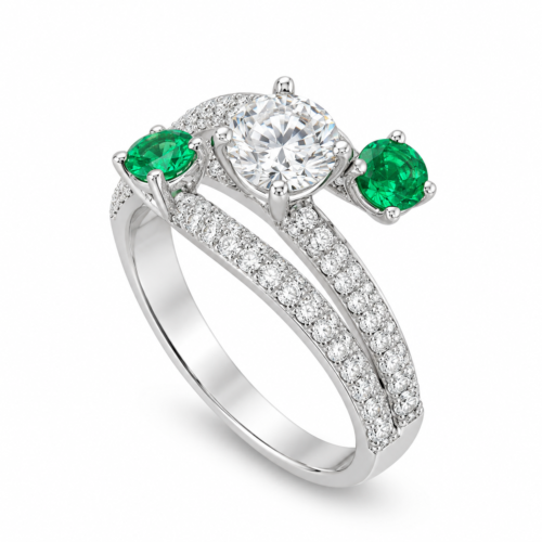18k white gold emerald diamond ring