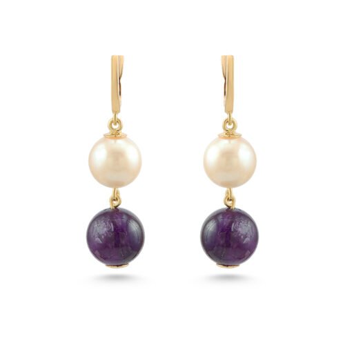 18k yellow gold amethyst pearl earrings