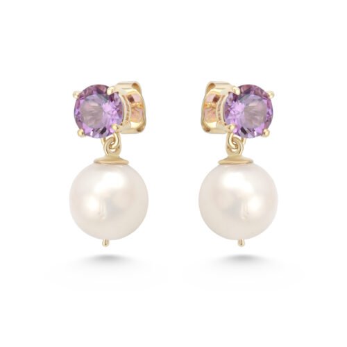 18k yellow gold amethyst pearl earrings