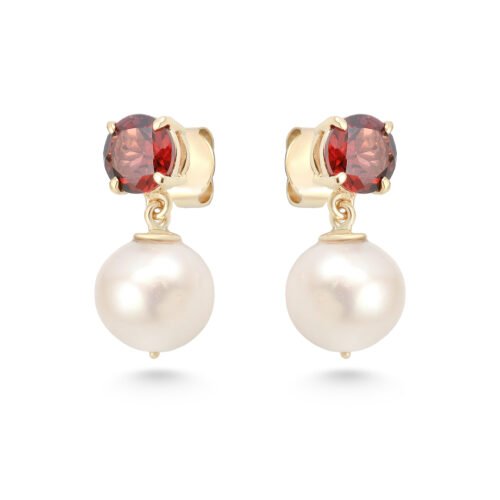 18k yellow gold garnet pearl earrings
