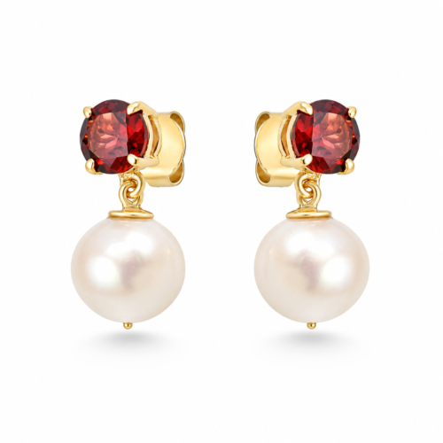18k yellow gold garnet pearl earrings